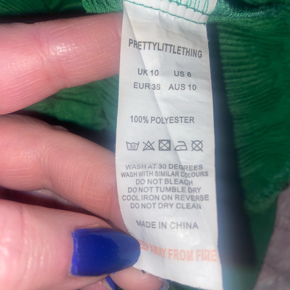 PrettyLittleThing Plisse Wide Leg Pants Green High Waisted Flowy Lounge Size 6 - Picture 13 of 14
